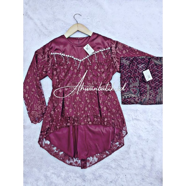 ( ORI ) Kebaya batik couple Kalena maroon GRATIS JILBAB kebaya wisuda kebaya lamaram kebaya modern