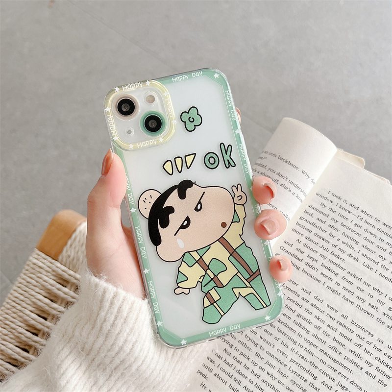 Angel Eyes Clear Lens Melindungi Soft Case iP iPhone 7 8 + 14 Plus X XR XS Max 11 12 12 Pro Max SE 2020 White Casing Samsung Galaxy S23 Ultra Plus A14 A34 A54 5G Crayon Shin-chan Anime Kartun