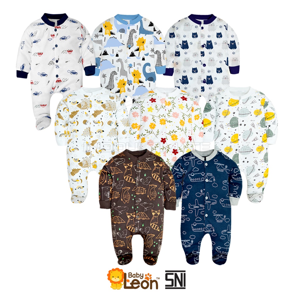 SNI BABY LEON Sleepsuit Bayi (0-12 Bulan) Jumper Piyama Baju Lengan Panjang Tidur Bayi Laki-Laki Perempuan Pakaian Bayi Kaos Anak Baju Tidur