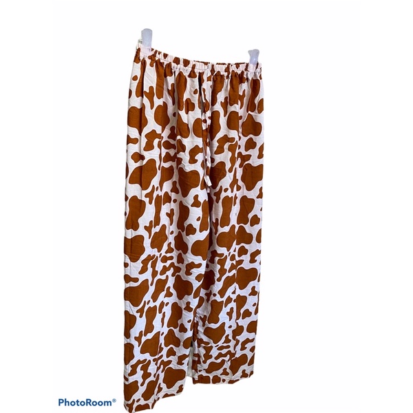 CELANA KULOT PANJANG WANITA TALI POLOS & MOTIF A031-Coklat bata sapi