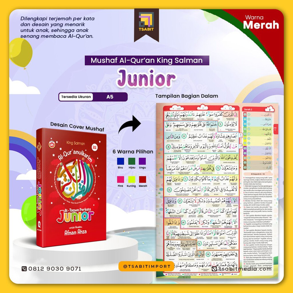 AlQuran Hafalan Terjemah Custom Nama King Salman Tajwid Warna Versi Junior - Mushaf Utsmani (A5)