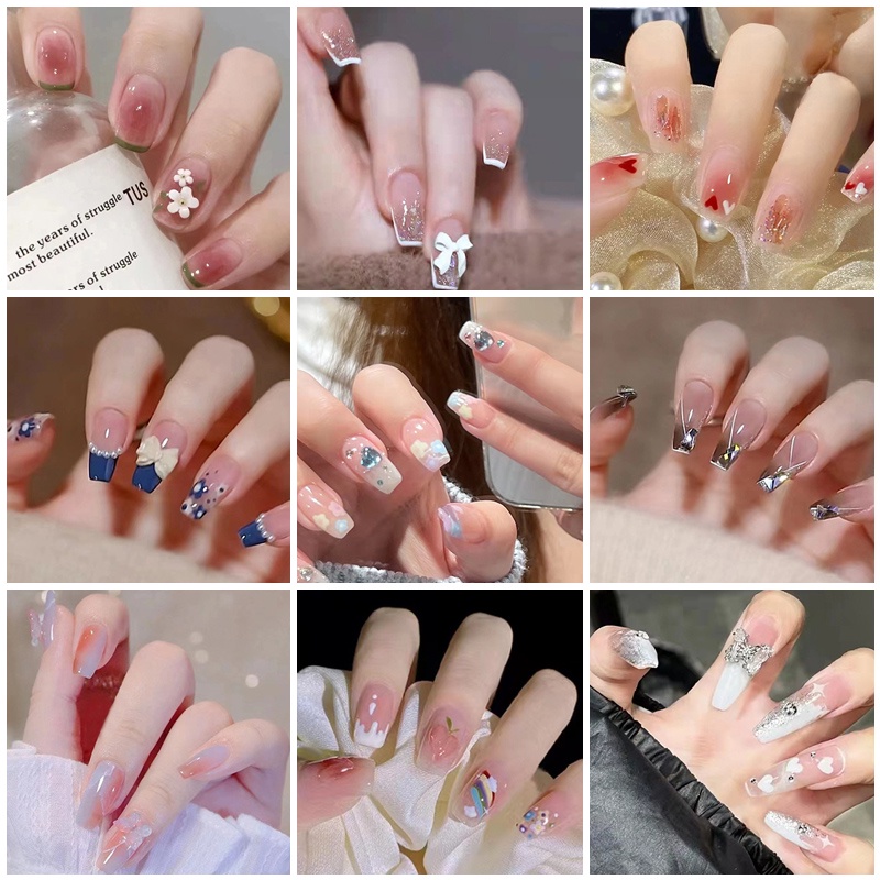 Z066-z350 24pcs / box Kuku Palsu Full Cover Hias Berlian Imitasi Untuk Nail Art