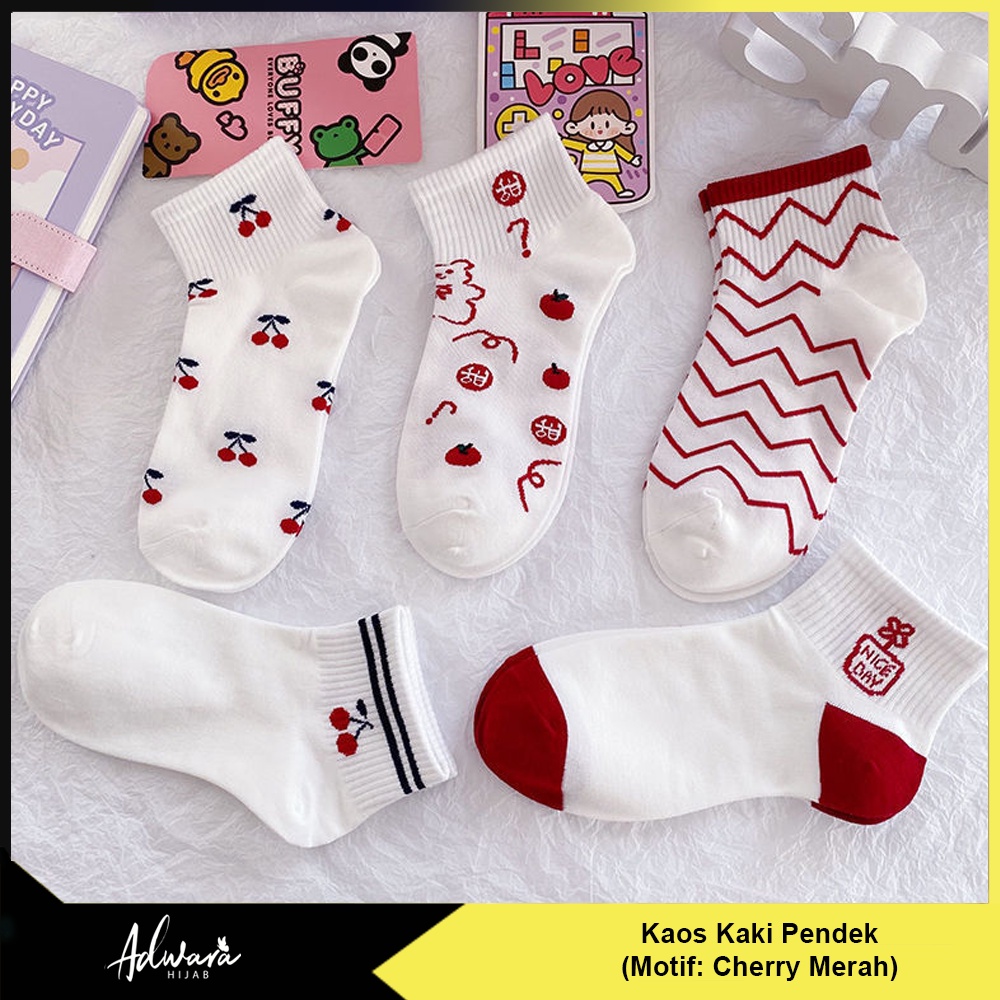 Kaos Kaki Pendek Wanita Semata Kaki Motif Cherry Merah Gaya Fashion Korea (Sudah Dikemas Plastik OPP)