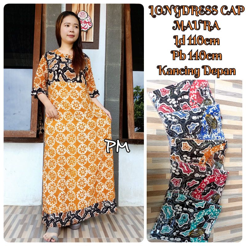 Daster Longdress Cap Maura Kancing Depan Bisa Untuk Busui Bumil Motif Kerang Batik Kekinian