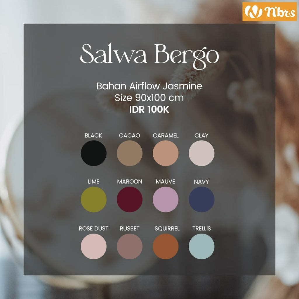 Nibras Hijab Salwa Bergo Bahan Airflow Jasmine Jilbab Mulimah Modern Kekinian