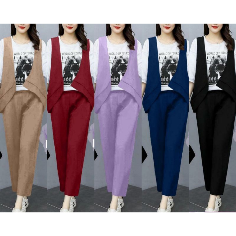 Setelan Marie /3in1 setelan snap/ST MARIE / setelan baju wanita korean Style jumbo/  rompi kamera/ba