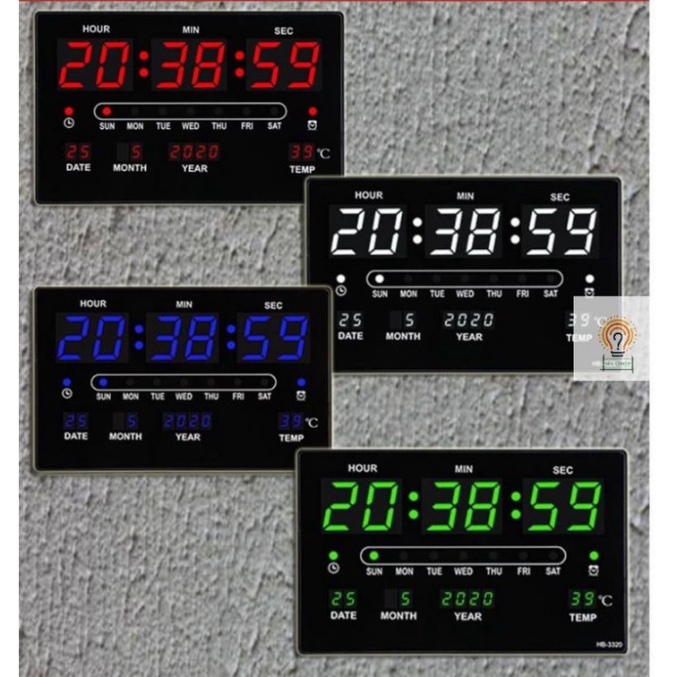 Jam Digital Dinding / Jam Digital Meja Clock LED Merah/ Biru/ Hijau JH 3222