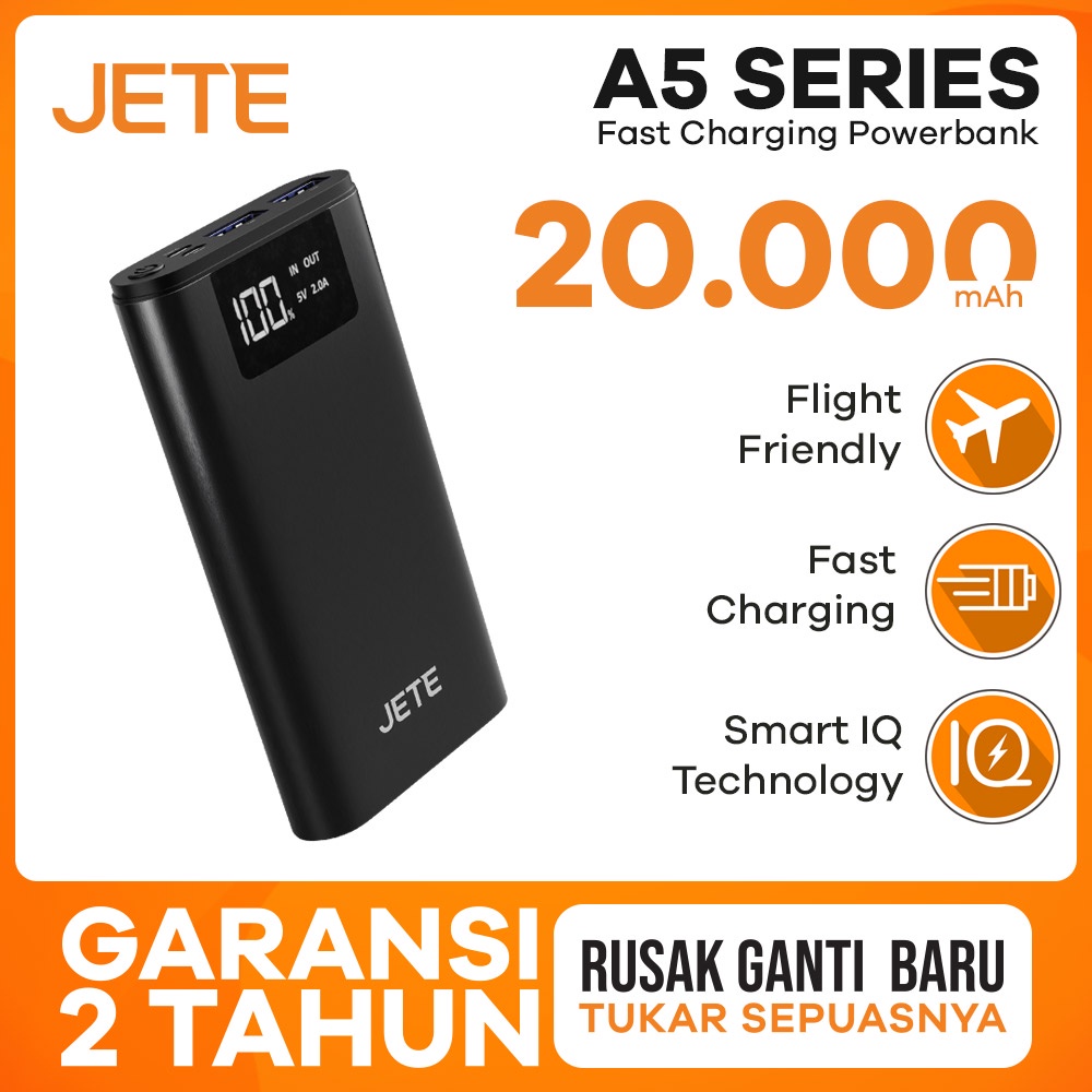 Powerbank 20000 MaH  Fast Charging  JETE A5 - Garansi Resmi  2 Tahun