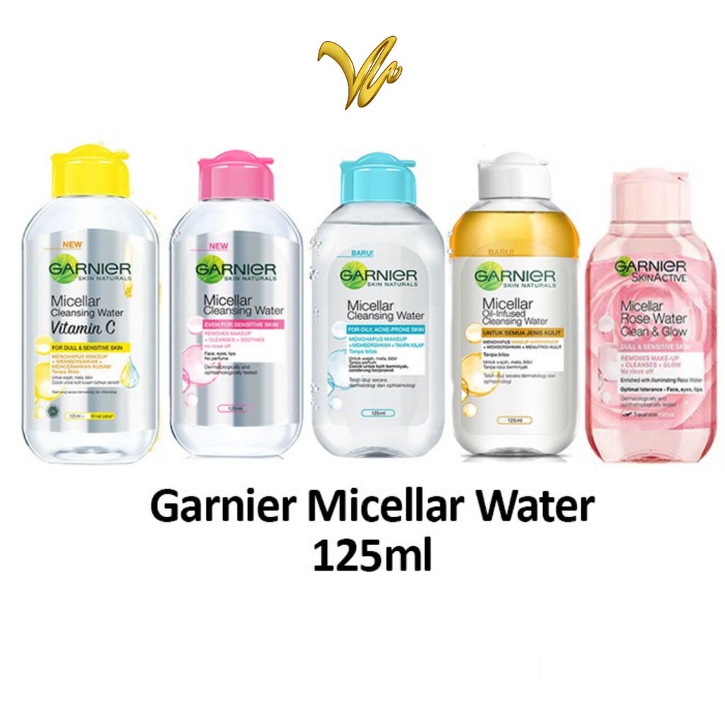 Garnier Micellar Water Pink Blue Biru Bi-phase Oil Vit C Kuning Rose Water 125ml (VC)