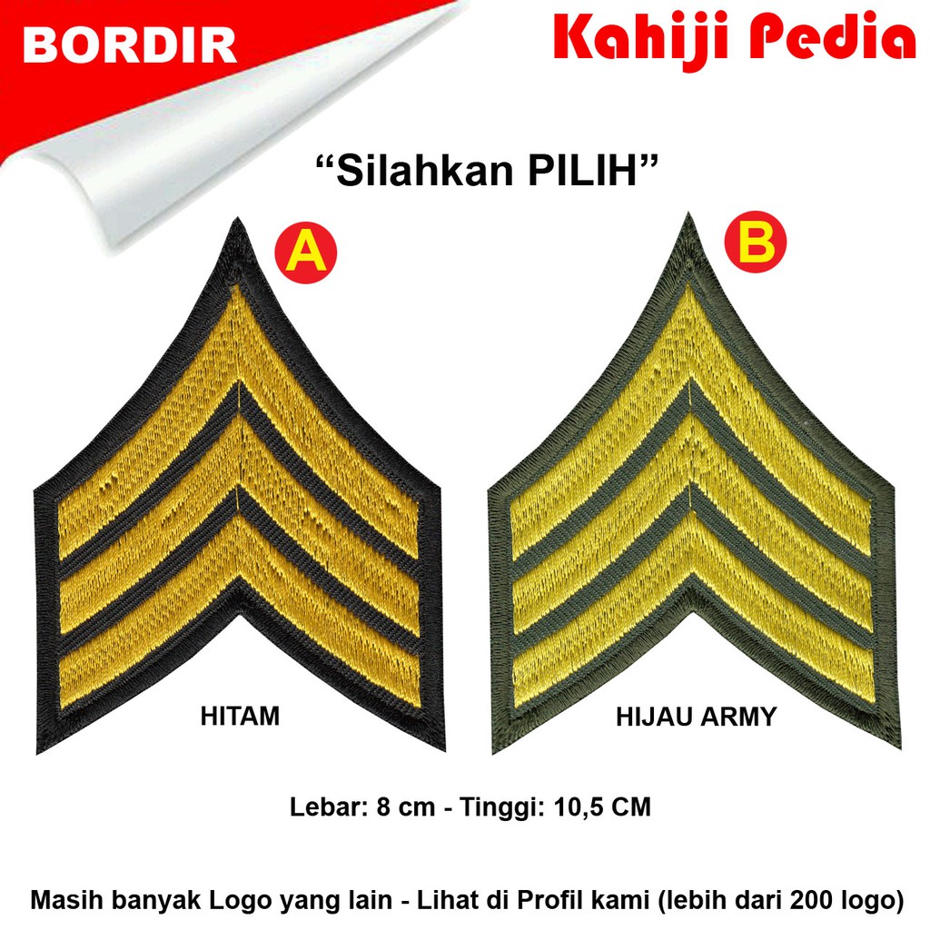 Patch bordir us army pangkat sersan emblem bordir