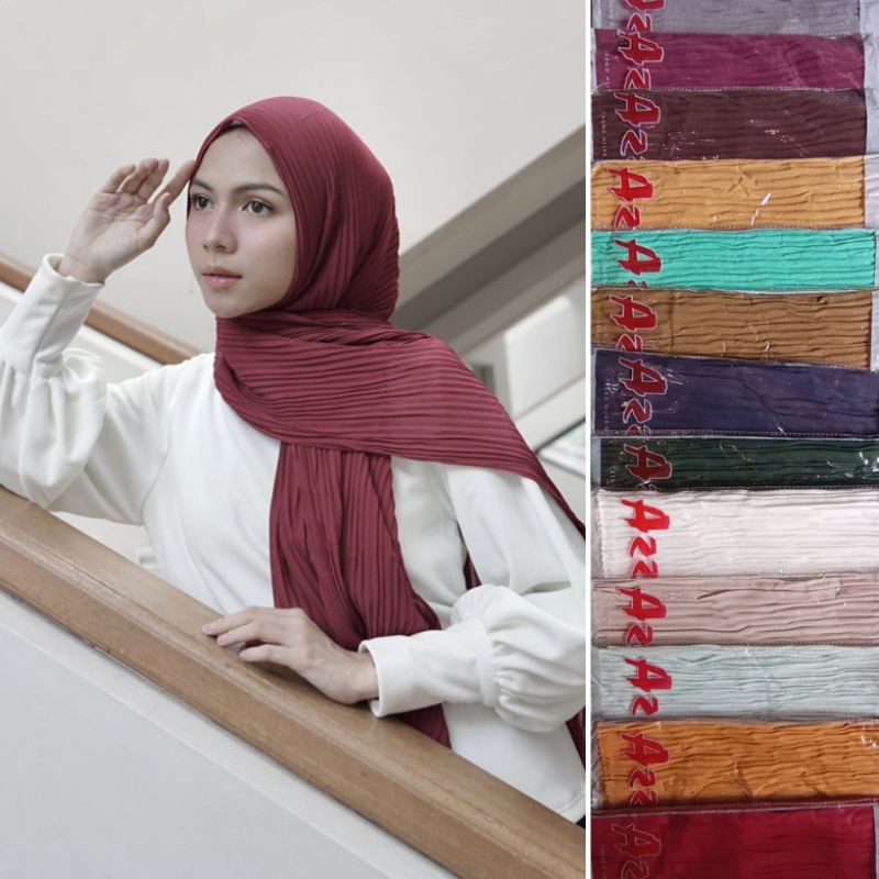 HIJAB PASHMINA SHANUM AZZURA SCARF PASMINA PLISKET SHAWL DIAMOND CREPE