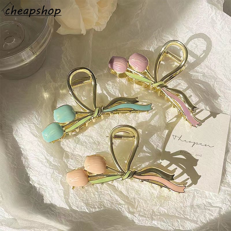 IFYOU Jepit Rambut Bentuk Hiu Tulip Bahan Logam Gaya Vintage Untuk Wanita