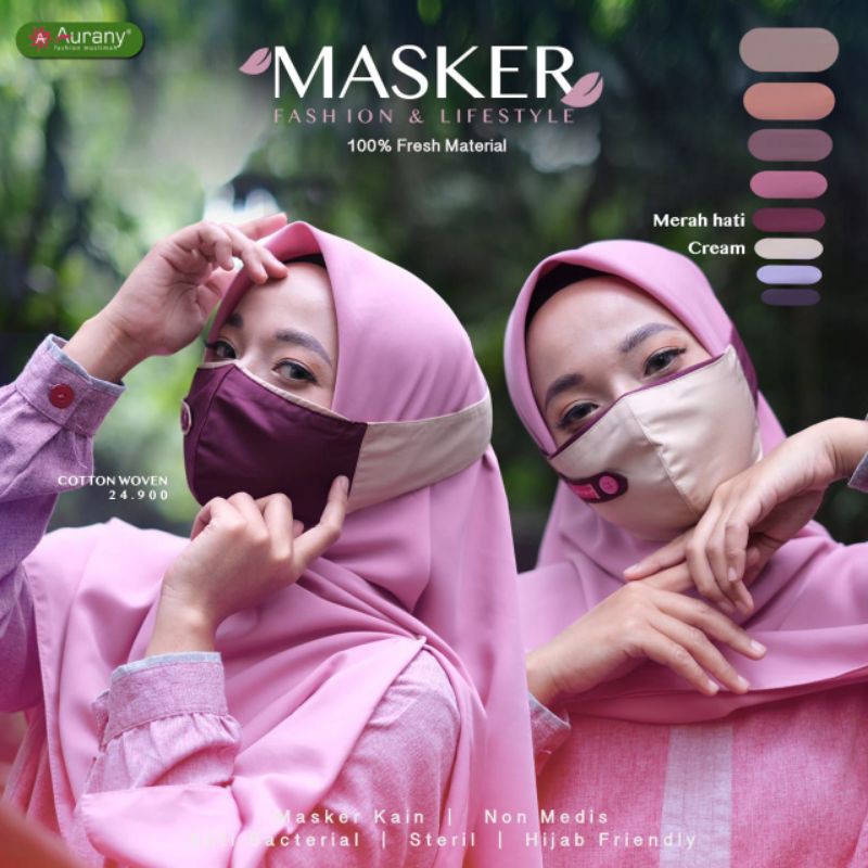 MASKER FASHION HIJAB DENGAN PEREKAT ORIGINAL AURANY / MASKER CANTIK / MAKSER HIJAB / MASKER MOTIF