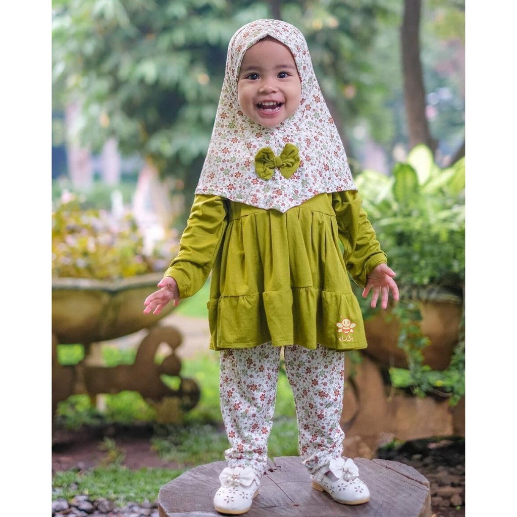 Gamis Anka eLBi Rayon / Baju Muslim Anak Perempuan / Baju Muslim Anak 1 Tahun - 6 Tahun