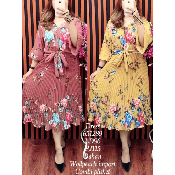 Fy 651289 Dress Wollpeach Import combi Plisket