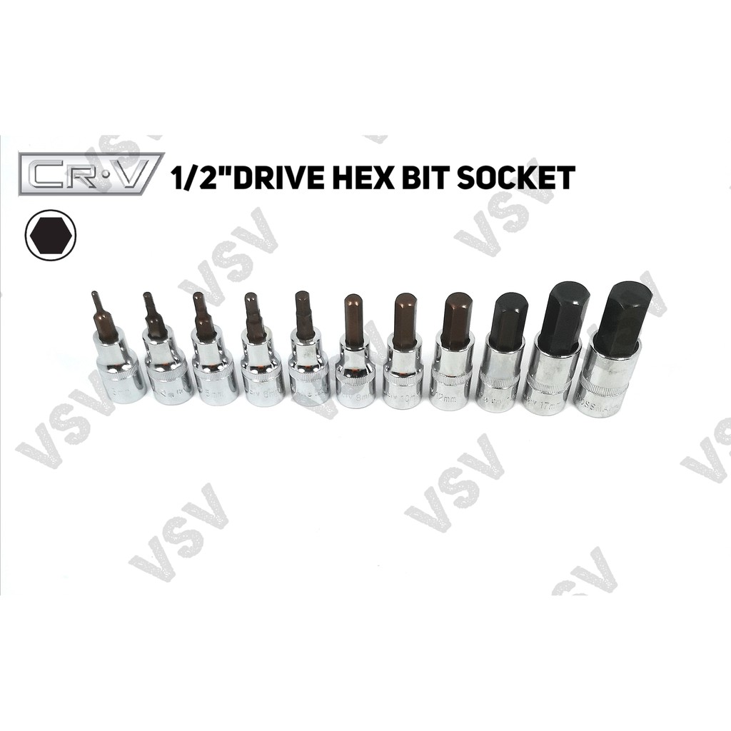 Gestar Hex Bit Socket 1/2&quot;DR 17mm, 19mm Kunci Shock L Kunci L sok