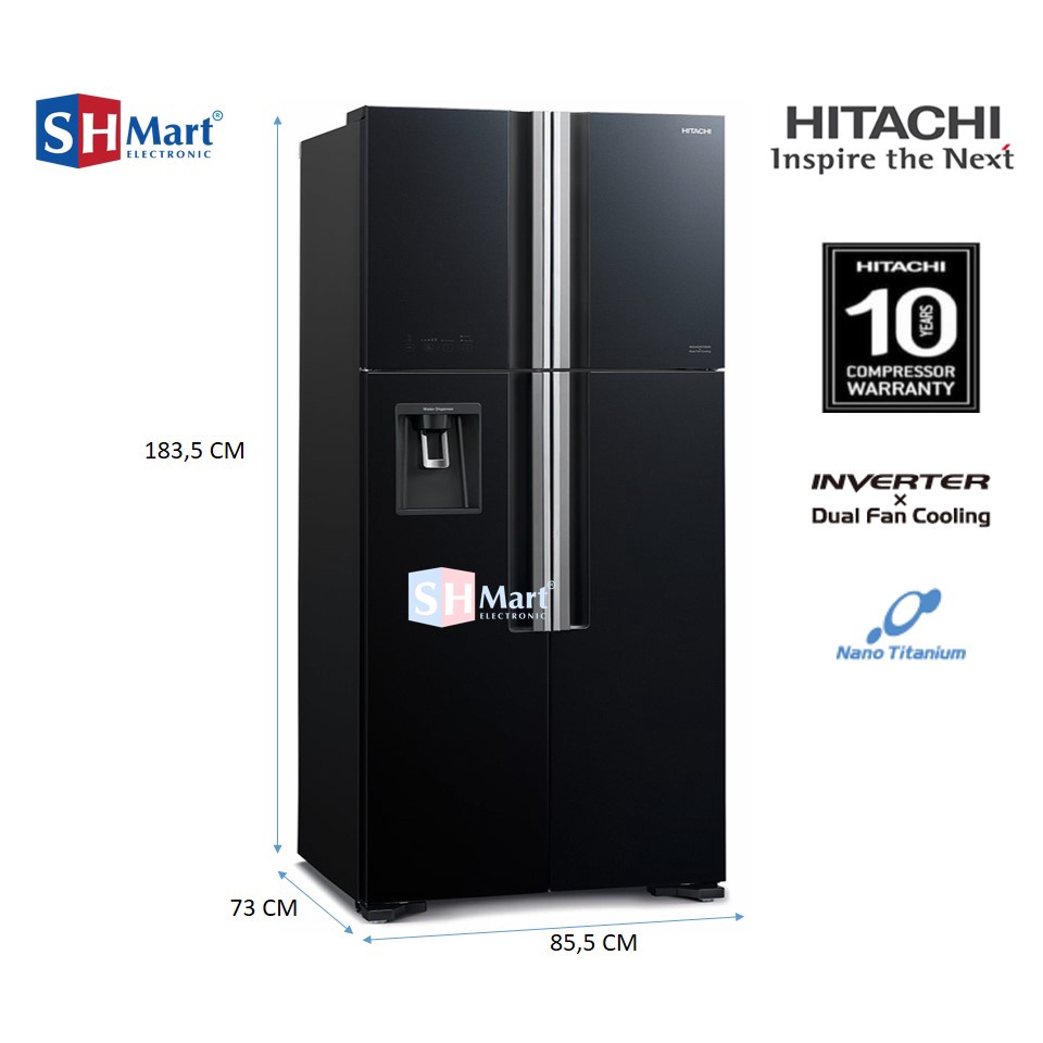 HITACHI KULKAS 4 PINTU INVERTER R-W70PGD7GBK / RW70PGD7GBK 540L MEDAN