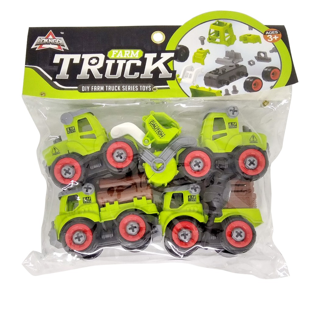 4pcs DIY Farm Truck Series Toys Mainan Mobil Pertanian Anak Laki Laki
