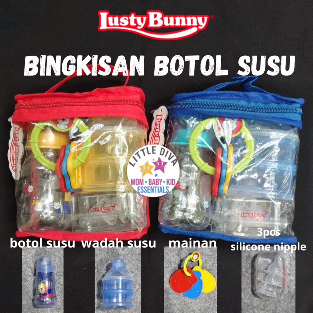 Kado Bayi LUSTY BUNNY 4 in 1 / 2in1  Bingkisan Botol Susu Bayi Lusty Bunny BK-1 Gift Baby Isi Botol susu 120ml, Dot, Mainan, Wadah susu bayi BK1 kado Bayi newborn new born baru lahir