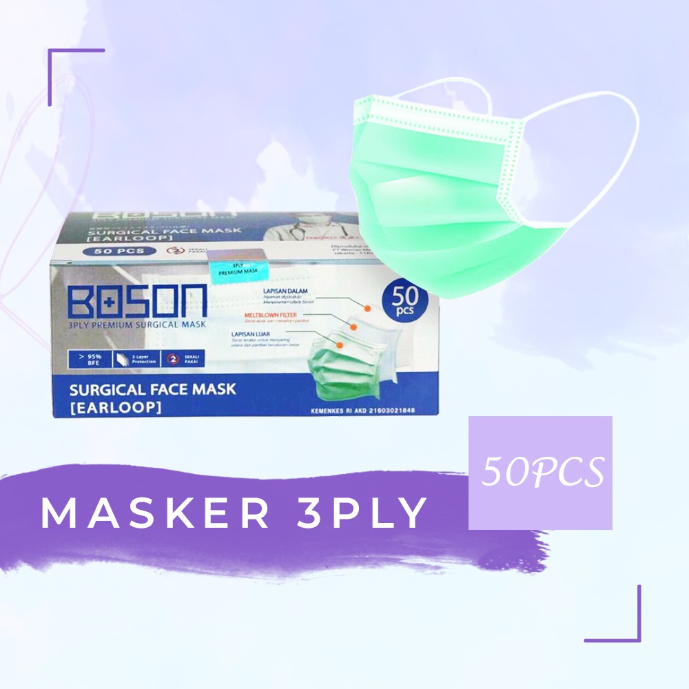 Masker 3 Ply BOSON Premium Surgical Mask Earloop - Masker Medis Isi 50 Lembar - TOSCA