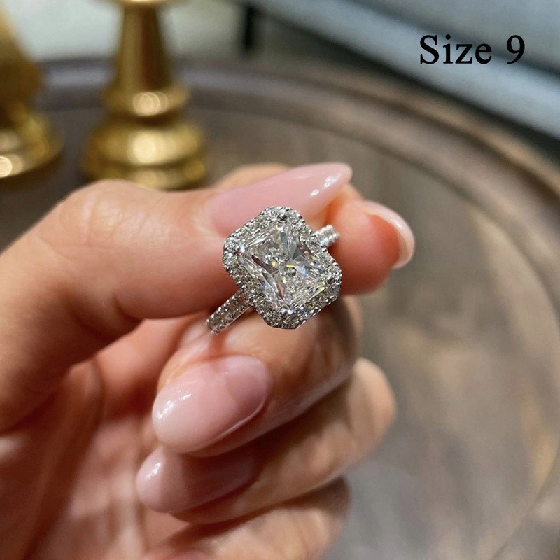 Cincin Pertunangan Bahan Sterling Silver 925 Hias Zircon Berkilau Untuk Pria / Wanita