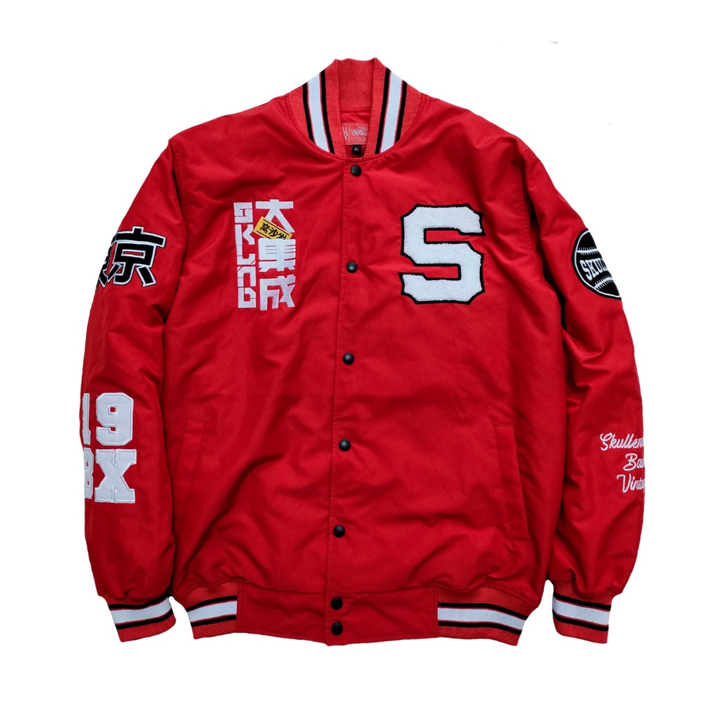 SKULLEND Jaket Varsity Full Bordir - Jaket Baseball Pria Wanita - Jaket Bomber Sukajan Terbaru