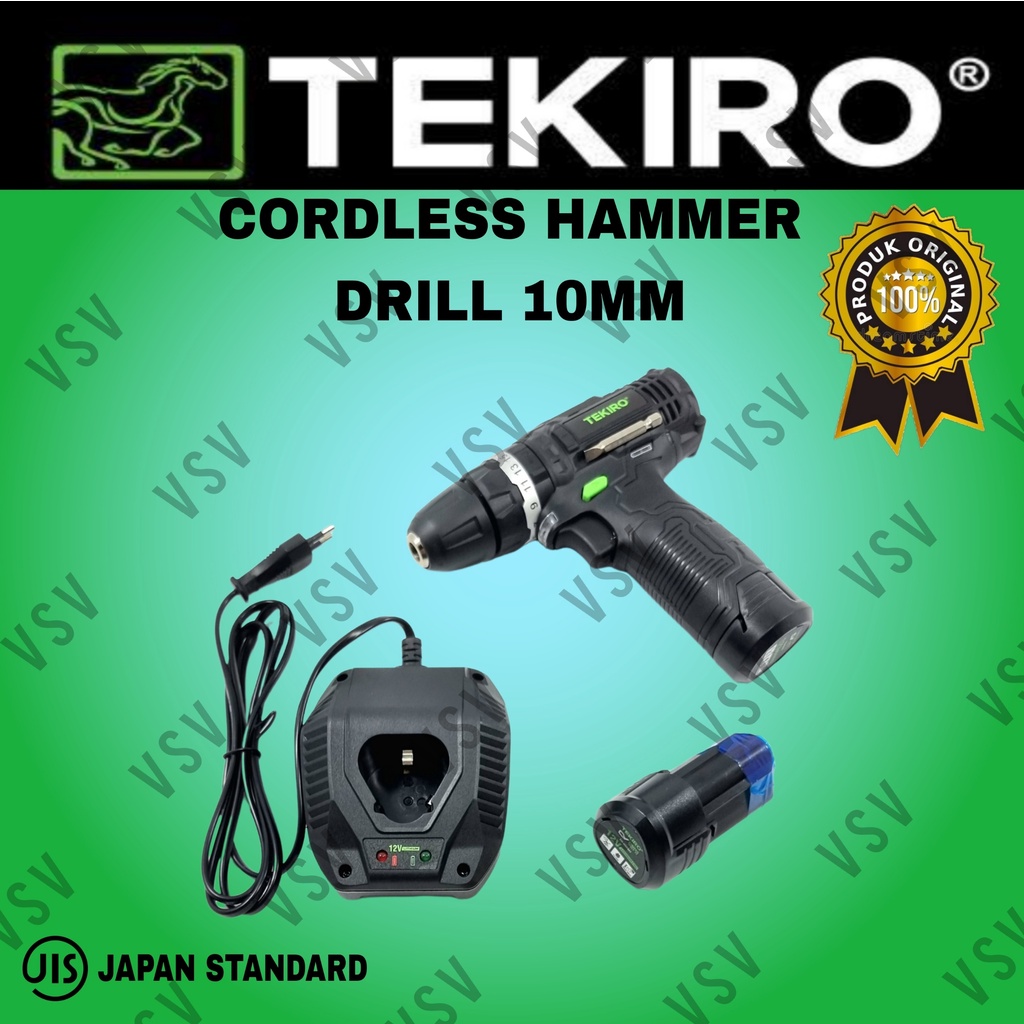 TEKIRO Cordless Hammer Drill 10mm Mesin Bor Baterai 12Volt impact Drill