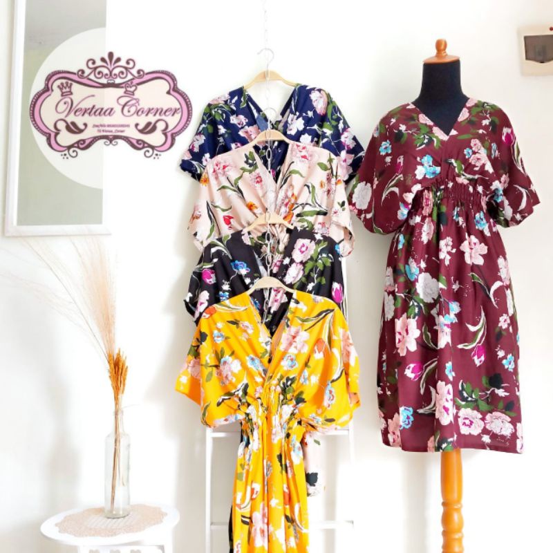 Sexy dress kupu rose busui pinggang karet jumbo fit to XXXL