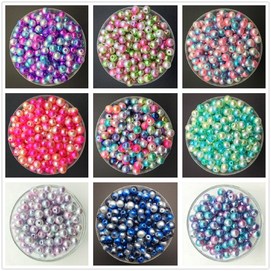 200pcs Manik-Manik Mutiara Akrilik Bulat Warna-Warni Ukuran 4mm 6mm 8mm Untuk Membuat Perhiasan Diy