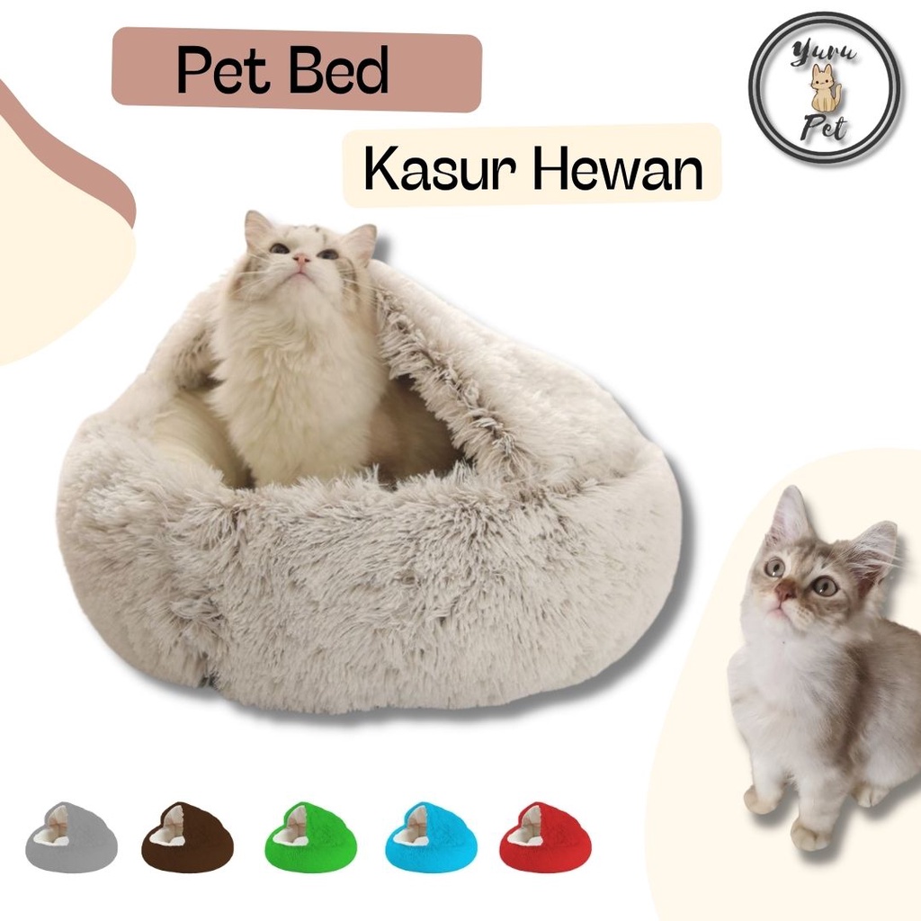 Tempat Tidur Kucing Hangat dan Nyaman Bentuk Bulat Bertudung Ukuran 50cm x 50cm