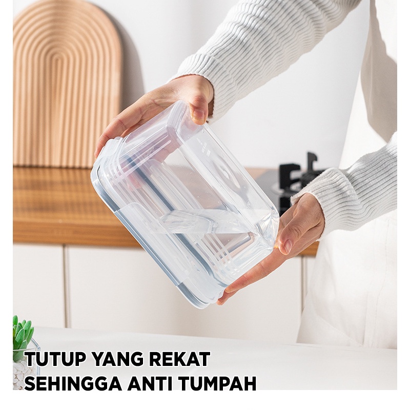 KOTAK MAKANAN KERANJANG PENGERINGAN 2 LAPIS MULTIFUNGSI PERSEGI KOTAK FOOD STORAGE DAPUR KOTAK PENYIMPANAN DENGAN TUTUP