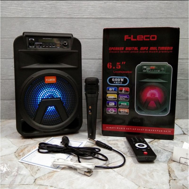 speaker karaoke mic bluetooth komplit remot portabel original fleco f3363/f3362