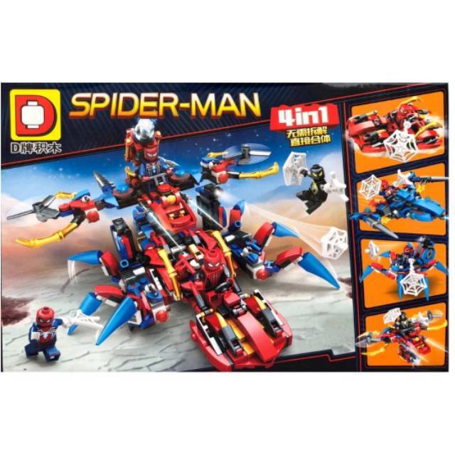 Lego Block Spiderman 4 Box in 1 Bisa Digabung Jadi Robot Spider