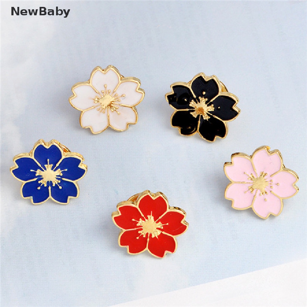 5pcs Bros Pin Enamel Bentuk Bunga Untuk Wanita
