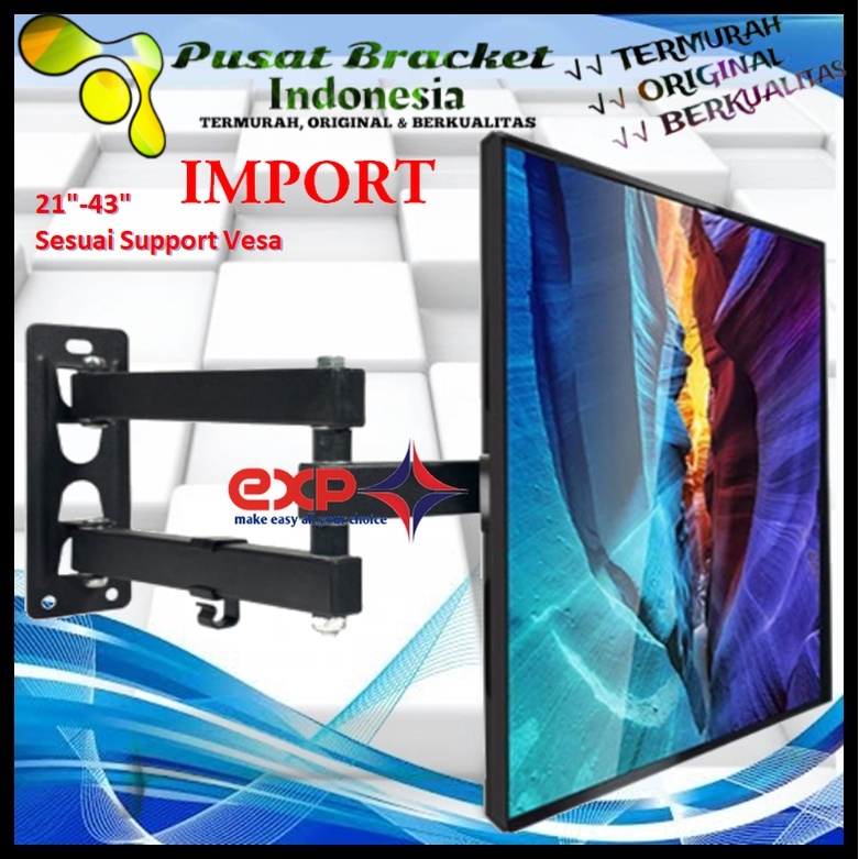 Bracket TV SHARP 14 s/d 43 inch 6 ARAH FULL BESI SUPER KOKOH GARANSI 100% ORI