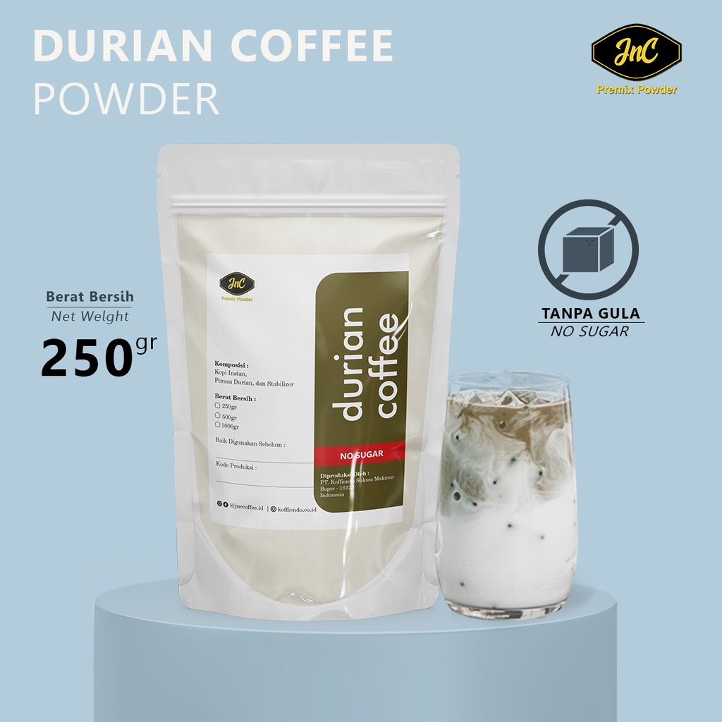 

JnC Durian Coffee Powder Tanpa Gula 250gr / bubuk minuman Durian Kopi