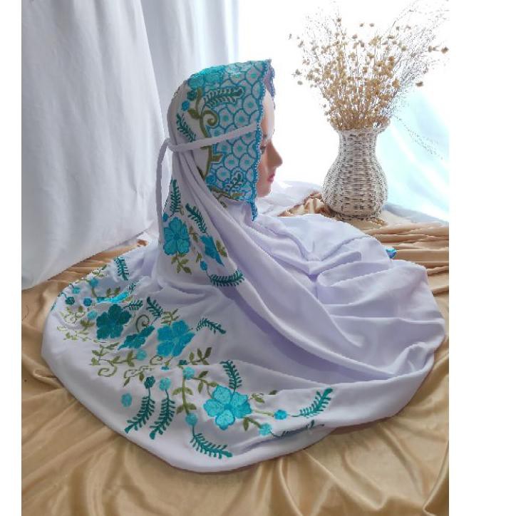 Promo Mukena Polino Dewasa Terusan Motif Bordir Bunga Matahari Indah <<
