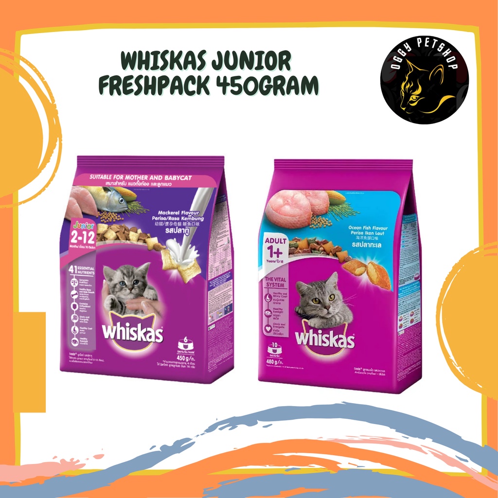 WHISKAS JUNIOR KITTEN FOOD Makanan Kucing Frespack 450GR