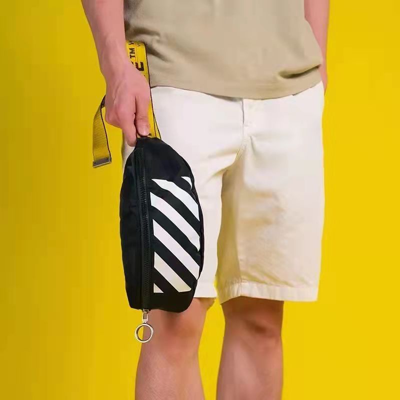 tas pinggang off-white/tas dada garis-garis zebra klasik pria dan wanita