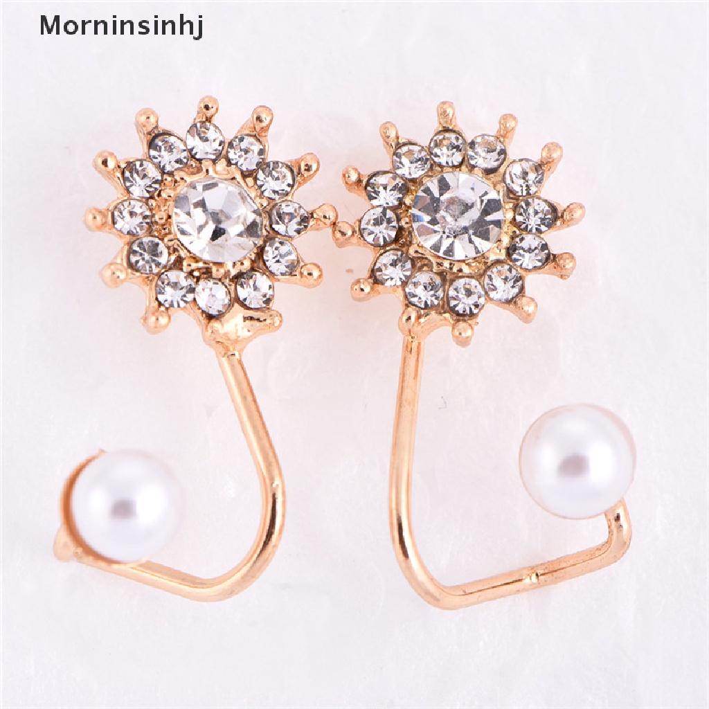 Mornin 1pasang Mutiara Berlian Imitasi Ear Stud Earrings Kristal Telinga Klip Perhiasan Lady Elegan id