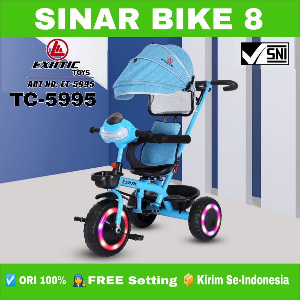 Sepeda Anak Roda Tiga EXOTIC ET 5995 Kursi Putar Roda Nyala Musik Tricylce