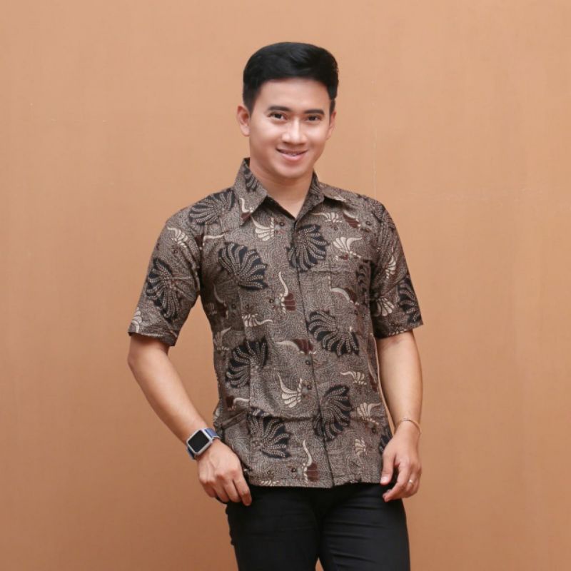 [TERBARU] Batik Pria Lengan Pendek premium BATIK BERKAH HRB026 motif KERATONAN Kode 002 size M L XL-Kerang hm