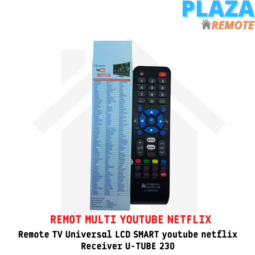 Remote TV Universal LCD SMART youtube netflix Receiver U-TUBE 230 / ecer dan grosir