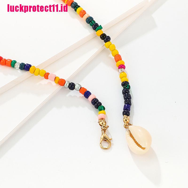 【LUCK】Women Boho Multicolor Beads Shell Necklace Doublelayer Clavicle Choker Jewelry