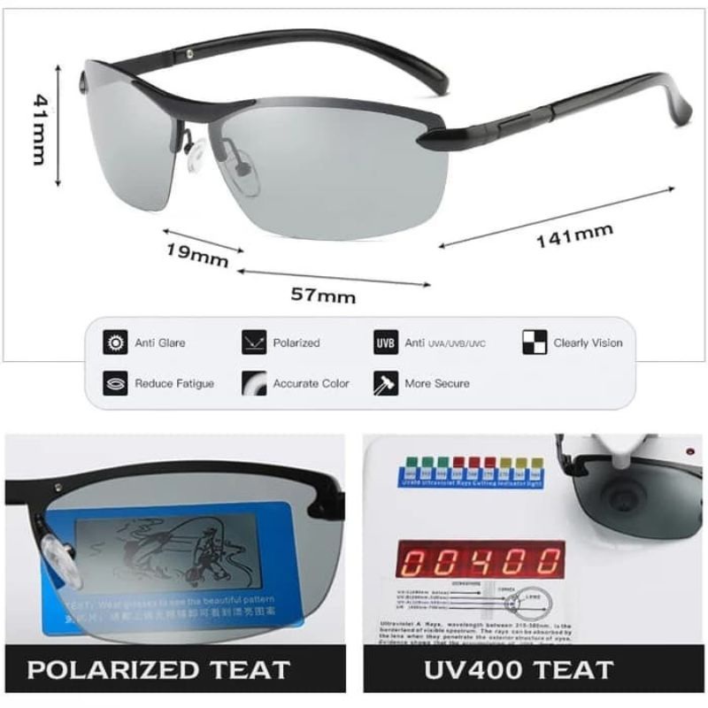 Kacamata Anti Silau Siang Dan Malam Sunglasses Fotosensitif UV 400 Photochromic Polarized