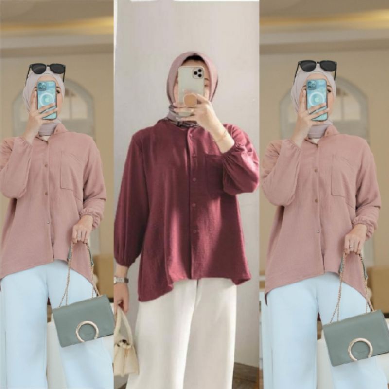 RAAHEL BLOUSE CRINKLE AIRFLOW//FULL Kancing depan dan kantong aktif satu