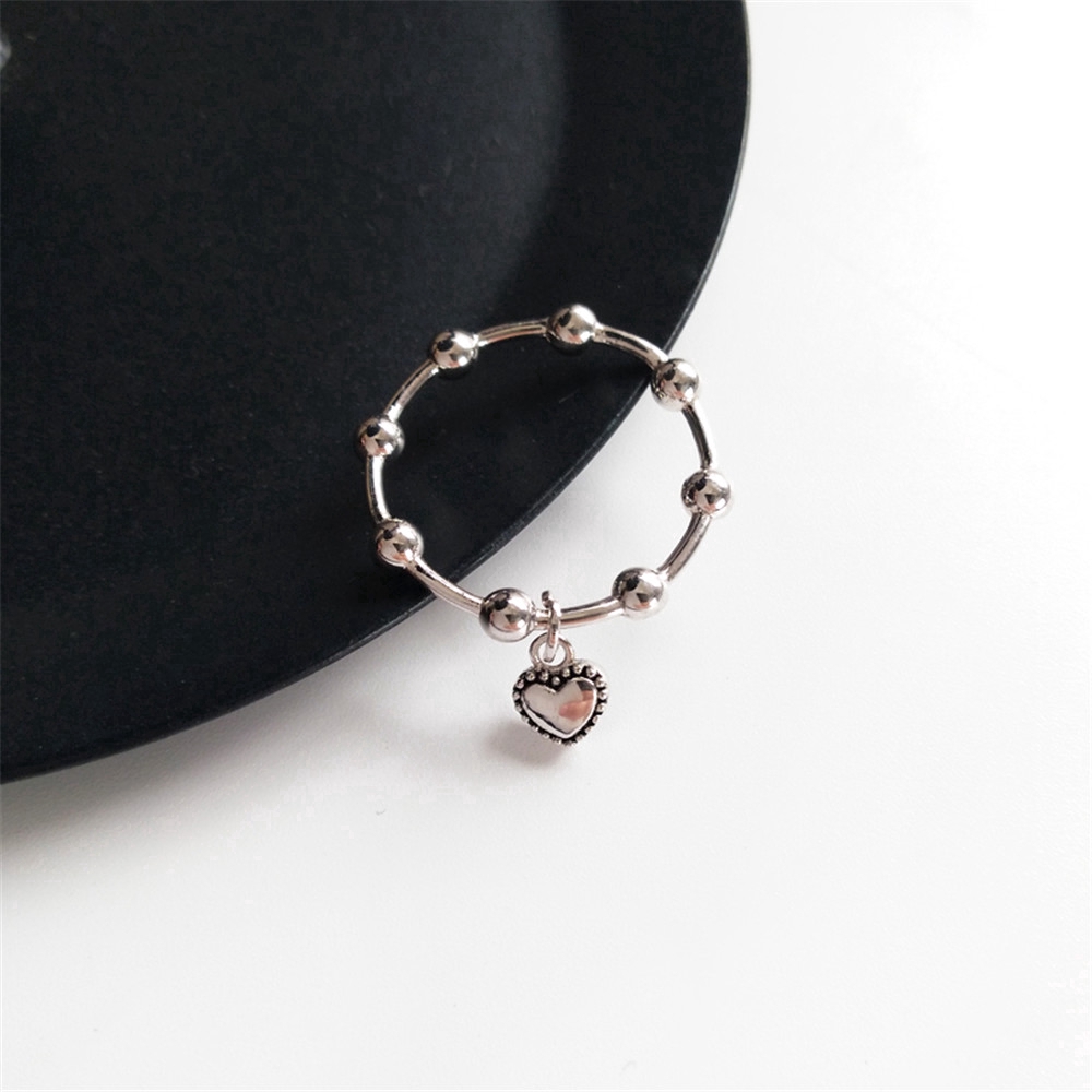 【COD Tangding】Retro Punk Heart Shape Pendant Rings Korea New Fashion Accessory