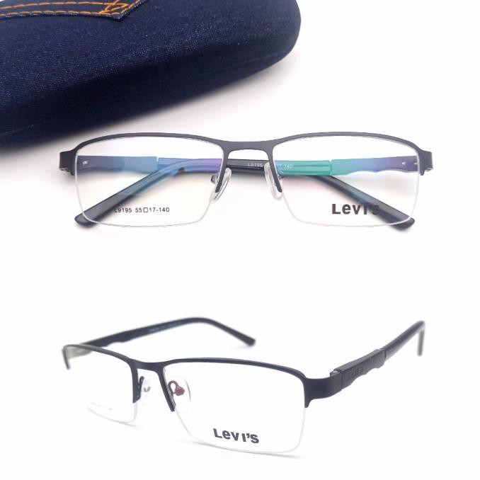Frame Kacamata Kotak Lebar Pria Wanita Levis Alumunium Half Frame - Bluecromic