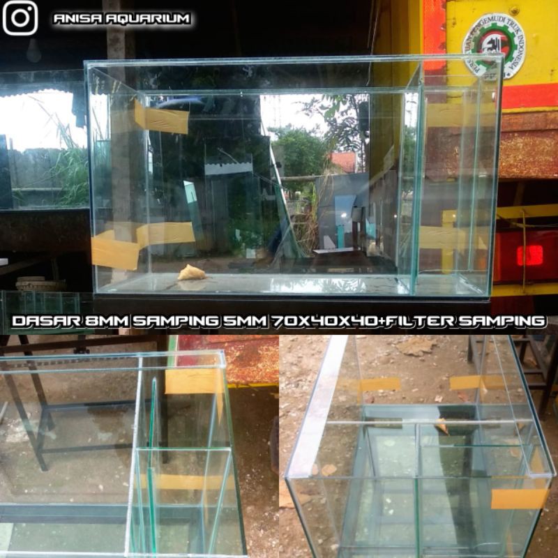 AQUARIUM 70X40X40 FILTER SAMPING DASAR 8MM KELILING 5MM