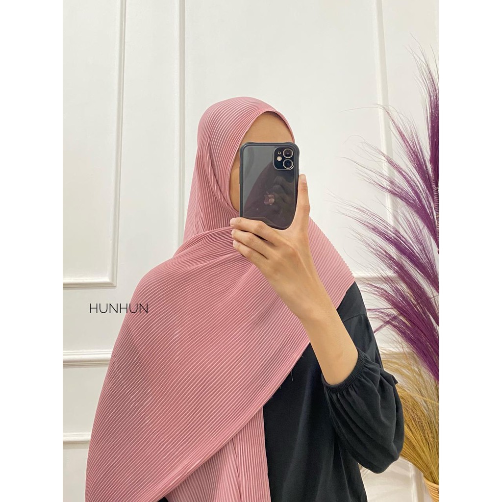 (Full Plisket Ceruty) Pashmina Pasmina Plisket Lidi Premium/ Fatin Jilbab Pasmina-FULL CERUTY (B)DUSTY